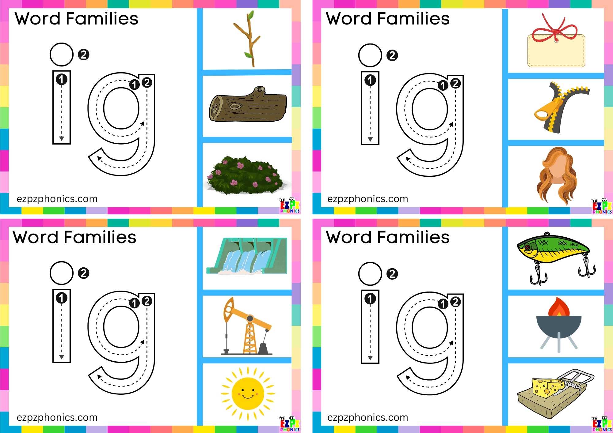 ig Word Family Trace the letters and clip the image Clip cards group 2